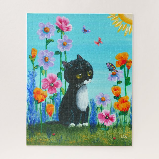Puzzle Arte de mariposa para gatos en Tuxedo (Vertical)