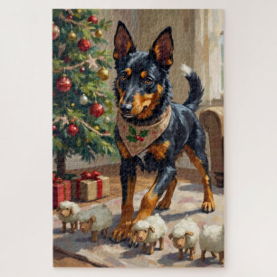 Puzzle Arte de Navidad de Australian Kelpie pastoreando