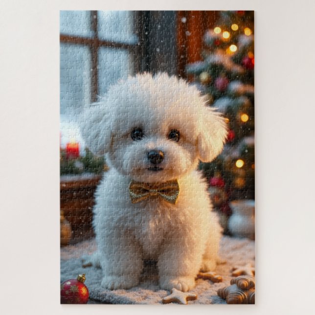 Puzzle Arte de Navidad de Bichon Frise (Vertical)