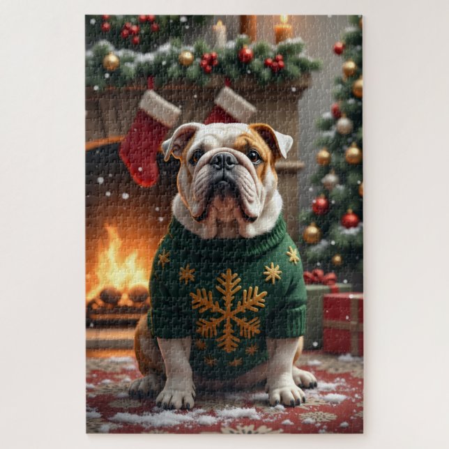 Puzzle Arte de Navidad de Bulldog (Vertical)