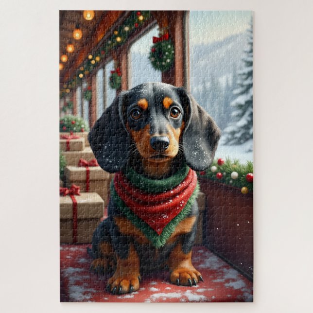 Puzzle Arte de Navidad de Dachshund (Vertical)