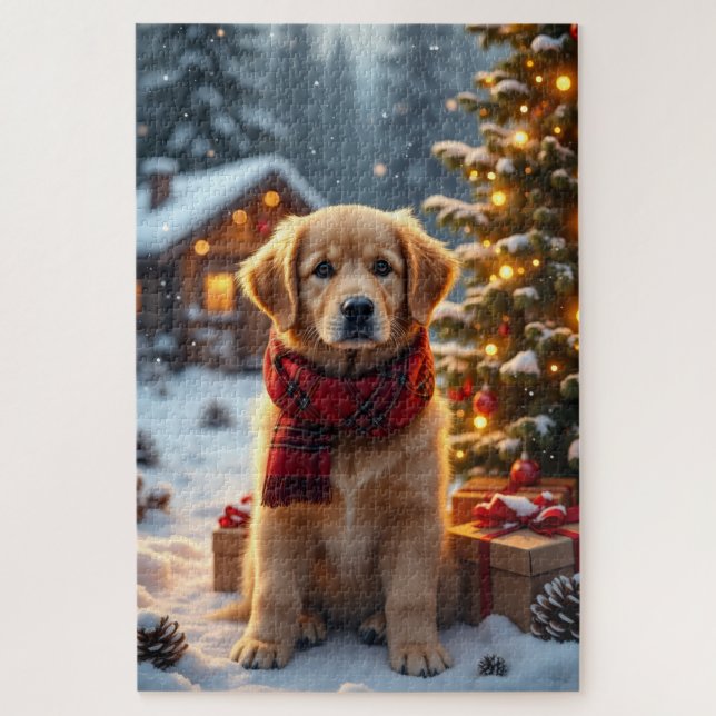 Puzzle Arte de Navidad de Golden Retriever (Vertical)