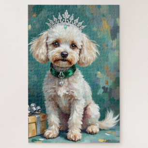 Puzzle Arte de Navidad de la Princesa Caniche Blanca Glam