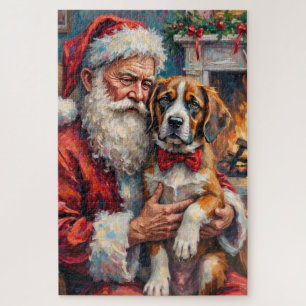 Puzzle Arte de Navidad de Papá Noel con San Bernardo