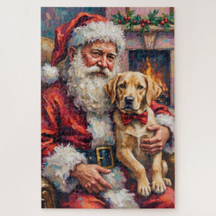 Puzzle Arte de Navidad de Papá Noel sosteniendo un Labrad