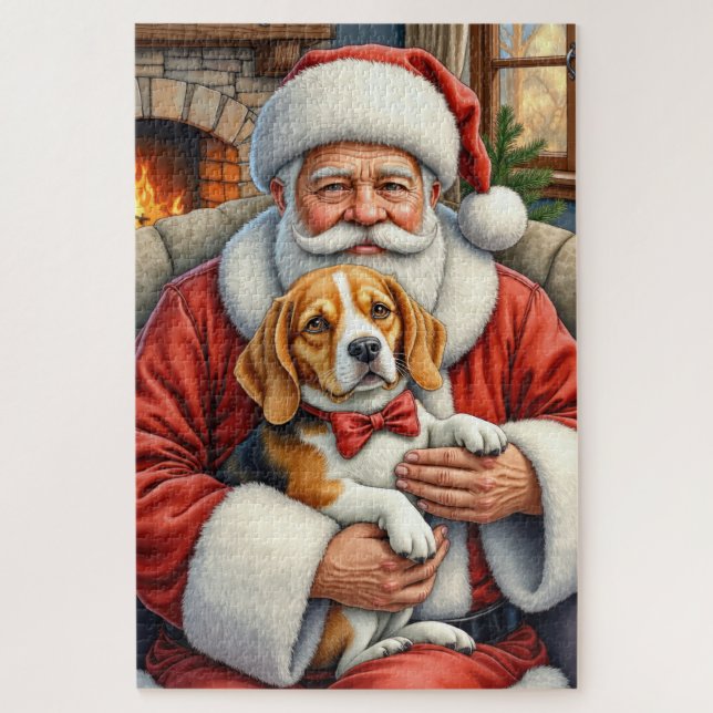 Puzzle Arte de Navidad de Santa Claus con Beagle (Vertical)