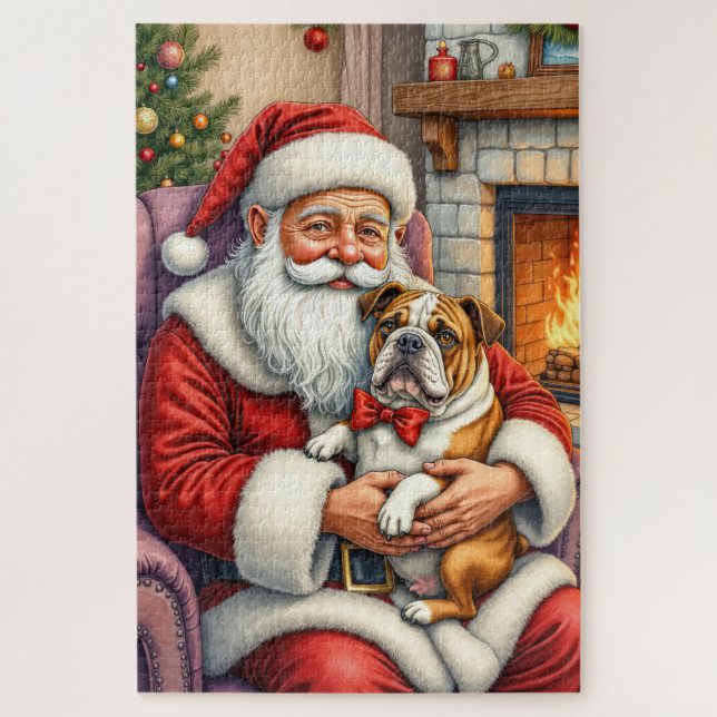 Puzzle Arte de Navidad de Santa Claus con Bulldog (Vertical)
