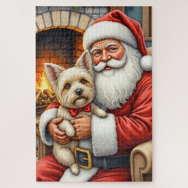 Puzzle Arte de Navidad de Santa Claus con Cairn Terrier (Vertical)