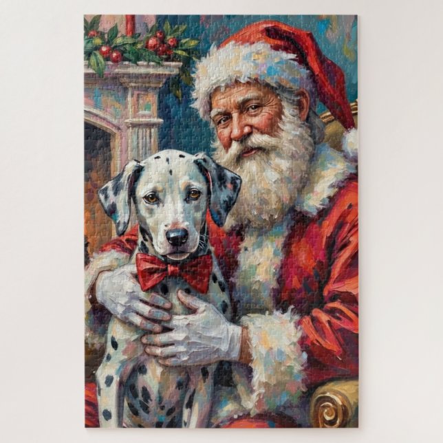 Puzzle Arte de Navidad de Santa Claus con dálmata (Vertical)