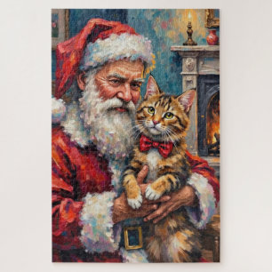 Puzzle Arte de Navidad de Santa Claus con gato Maine Coon