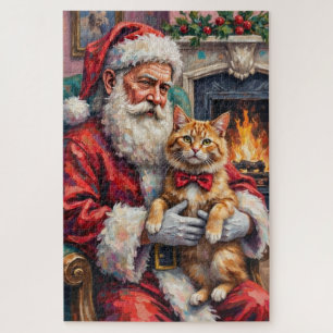 Puzzle Arte de Navidad de Santa Claus con gato persa