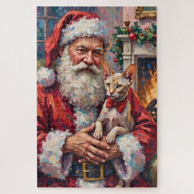 Puzzle Arte de Navidad de Santa Claus con gato Sphynx (Vertical)