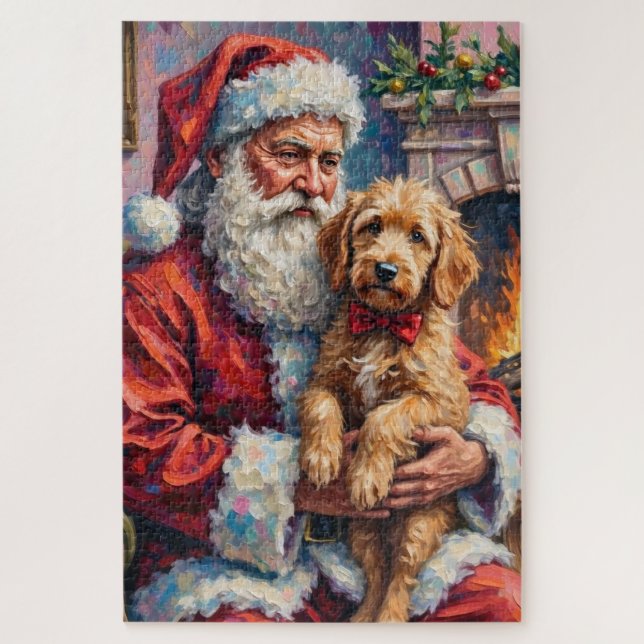 Puzzle Arte de Navidad de Santa Claus con Goldendoodle (Vertical)