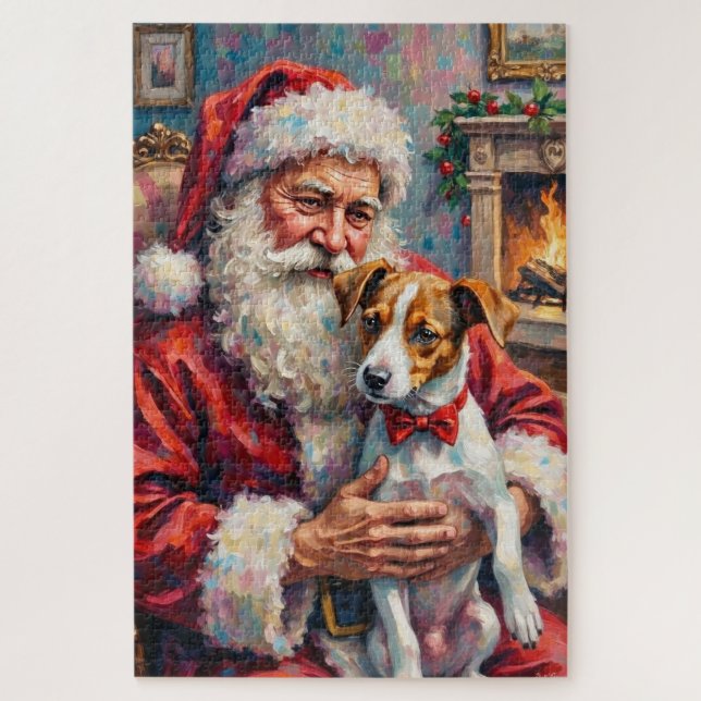 Puzzle Arte de Navidad de Santa Claus con Jack Russell (Vertical)