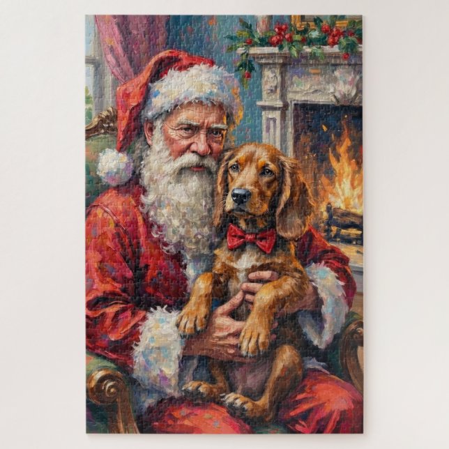 Puzzle Arte de Navidad de Santa Claus con Otterhound (Vertical)