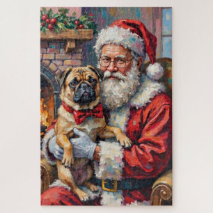 Puzzle Arte de Navidad de Santa Claus con Pug