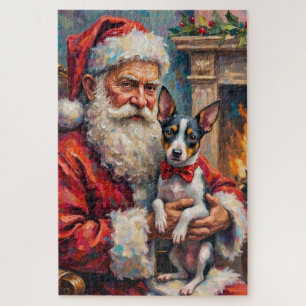 Puzzle Arte de Navidad de Santa Claus con Rat Terrier