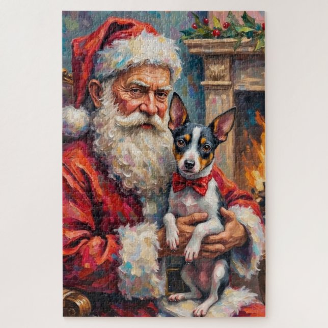 Puzzle Arte de Navidad de Santa Claus con Rat Terrier (Vertical)