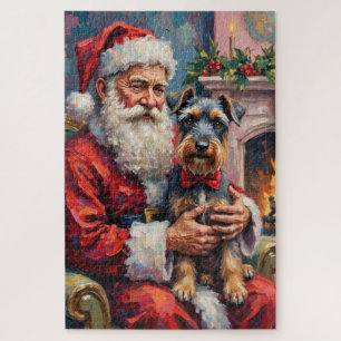 Puzzle Arte de Navidad de Santa Claus con Schnauzer