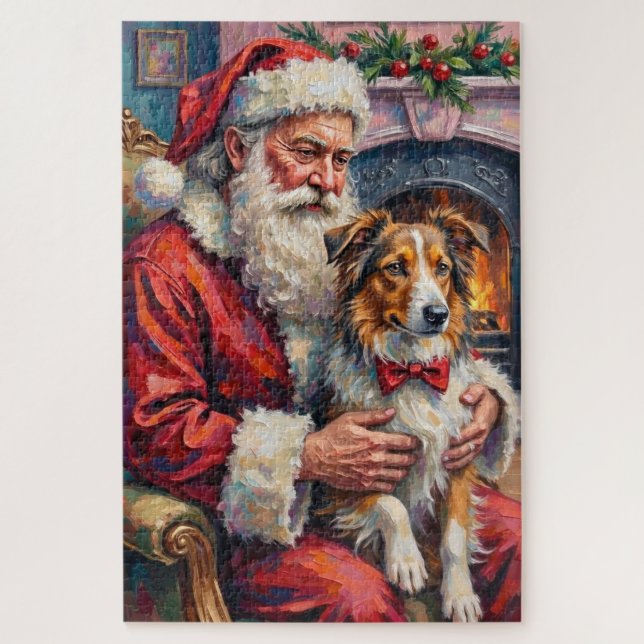 Puzzle Arte de Navidad del perro de pastor de Shetland Sa (Vertical)