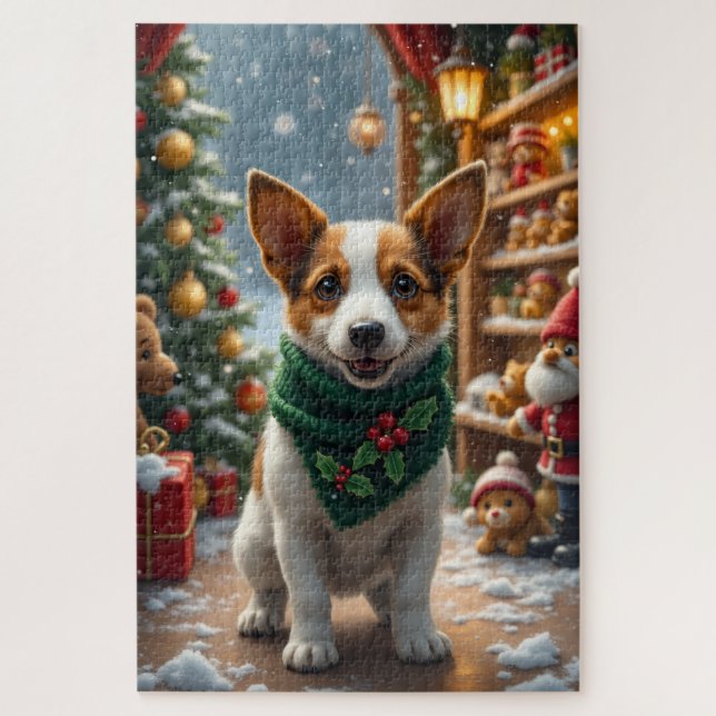 Puzzle Arte de Navidad del Terrier Jack Russell (Vertical)