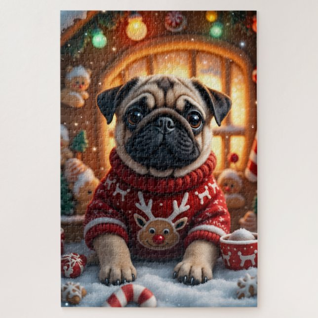 Puzzle Arte de Navidad Pug (Vertical)