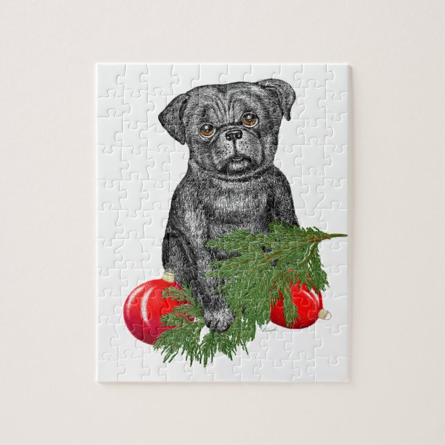 Puzzle Arte de Navidades adorables con cachorros negros (Vertical)