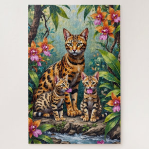 Puzzle Arte de orquídea de jungla de gato de Bengala
