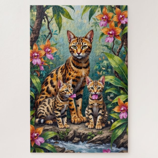 Puzzle Arte de orquídea de jungla de gato de Bengala (Vertical)