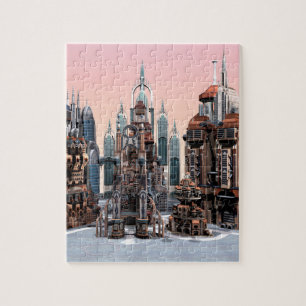 Puzzle Arte de paisaje urbano de fantasía futurista paste