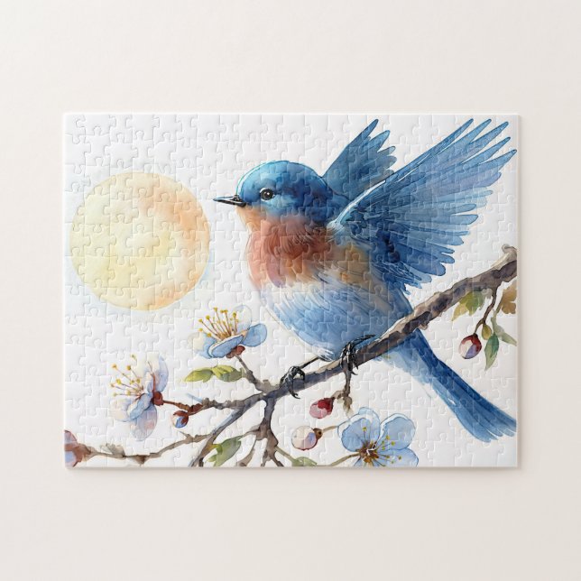 Puzzle Arte de pájaro de primavera Flor de cerezo Bluebir (Horizontal)