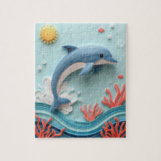 Puzzle Arte de papel de delfín juguetón salto