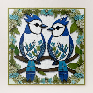 Puzzle Arte de papel de Jay birds azul