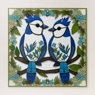 Puzzle Arte de papel de pájaros arrendajos azules