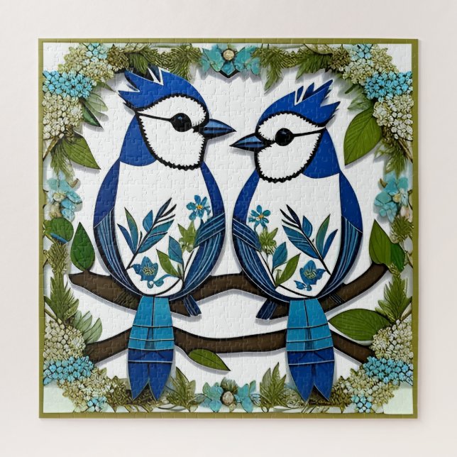 Puzzle Arte de papel de pájaros arrendajos azules (Vertical)