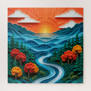 Puzzle Arte de papel vívido que representa una puesta de 