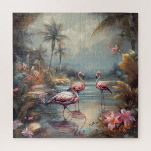 Puzzle Arte de Paraíso Tropical de Flamenco Rosa Antiguo