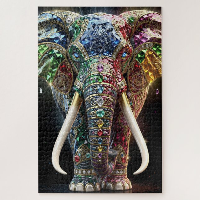 Puzzle Arte de pared de elefante cromático | El geométric (Vertical)