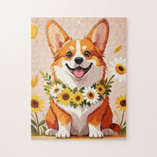 Puzzle Arte de pared decorativo corona de girasoles perro
