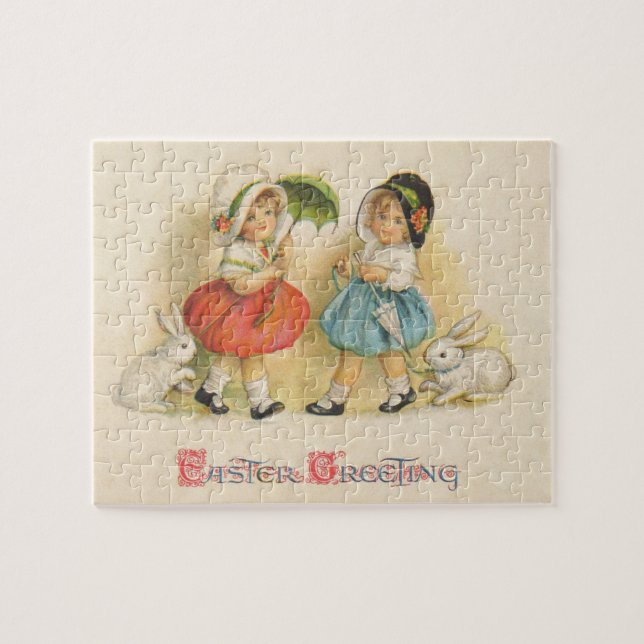 Puzzle Arte de Pascua Antiguo Conejo Infantil (Horizontal)
