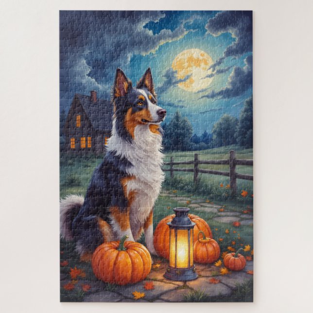 Puzzle Arte de pastor australiano rústico de Halloween ba (Vertical)
