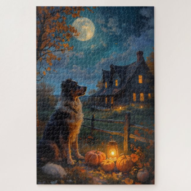 Puzzle Arte de pastor australiano rústico de Halloween ba (Vertical)