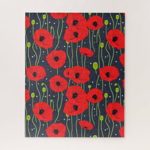 Puzzle Arte de patrón de amapolas rojas modernas vibrante