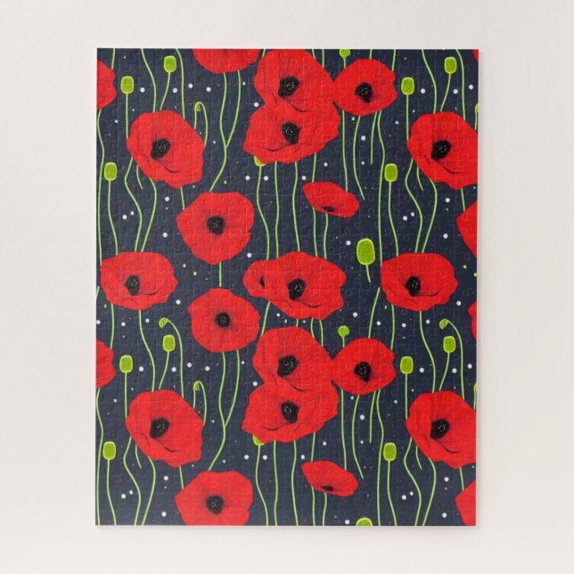 Puzzle Arte de patrón de amapolas rojas modernas vibrante (Vertical)