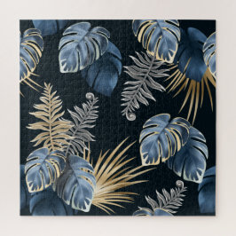 Puzzle Arte de patrón de hojas de palma tropicales de oro