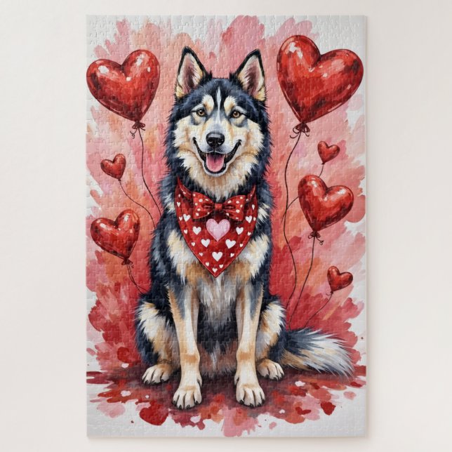Puzzle Arte de perro Alaskan Malamute de San Valentín con (Vertical)