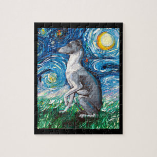 Puzzle Arte de perro con marionetas estelares en la noche