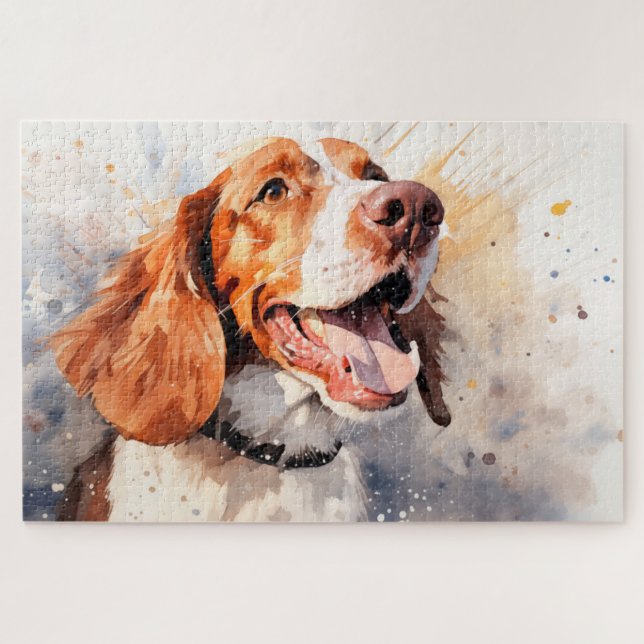 Puzzle Arte de perro en acuarela feliz Impresión (Horizontal)