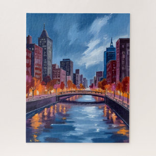 Puzzle Arte de pintura de acuarela de noches de ciudad