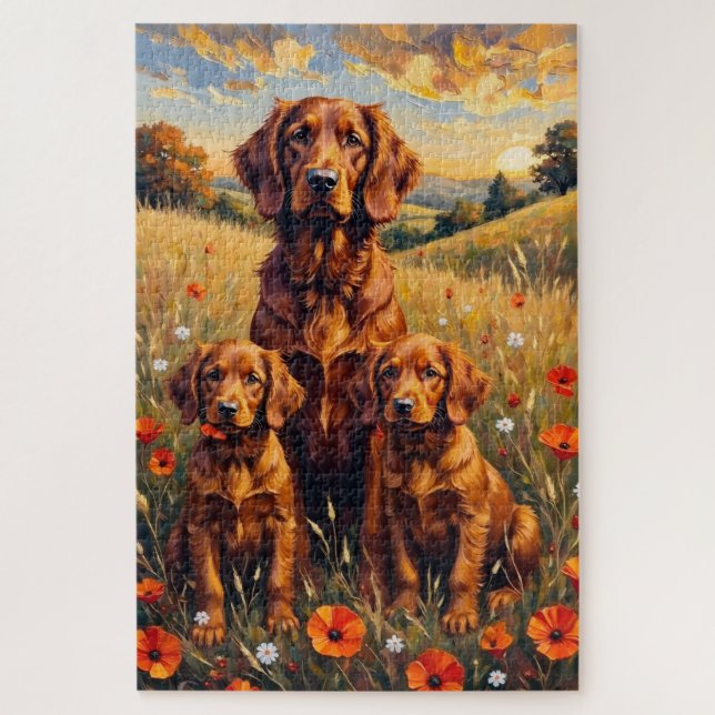 Puzzle Arte de pradera otoñal Setter Rojo Irlandés (Vertical)